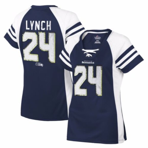Majestic Fan Fashion Girls Seattle Seahawks Navy/White Short Sleeve Jersey ~XL~ - Picture 1 of 10